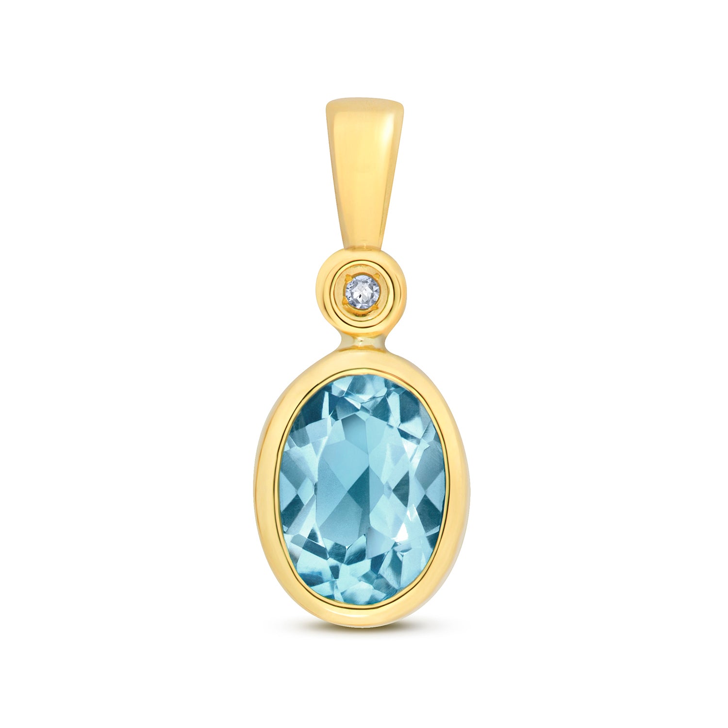 DIAMOND & LIGHT SWISS BLUE TOPAZ OVAL RUBOVER PENDANT IN 9CT GOLD