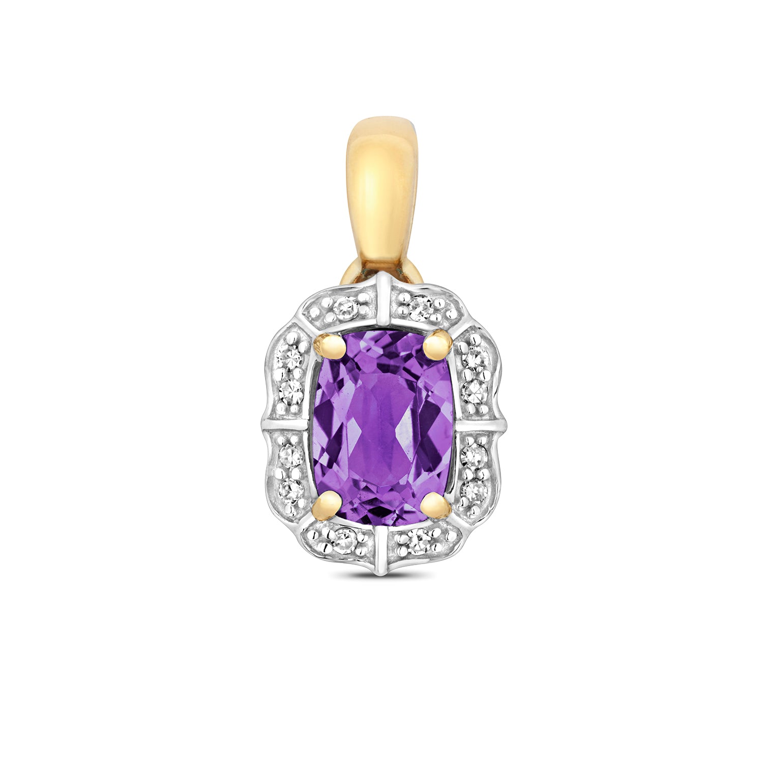 DIAMOND & AMETHYST CUSHION DECO STYLE CLUSTER PENDANT IN 9CT GOLD