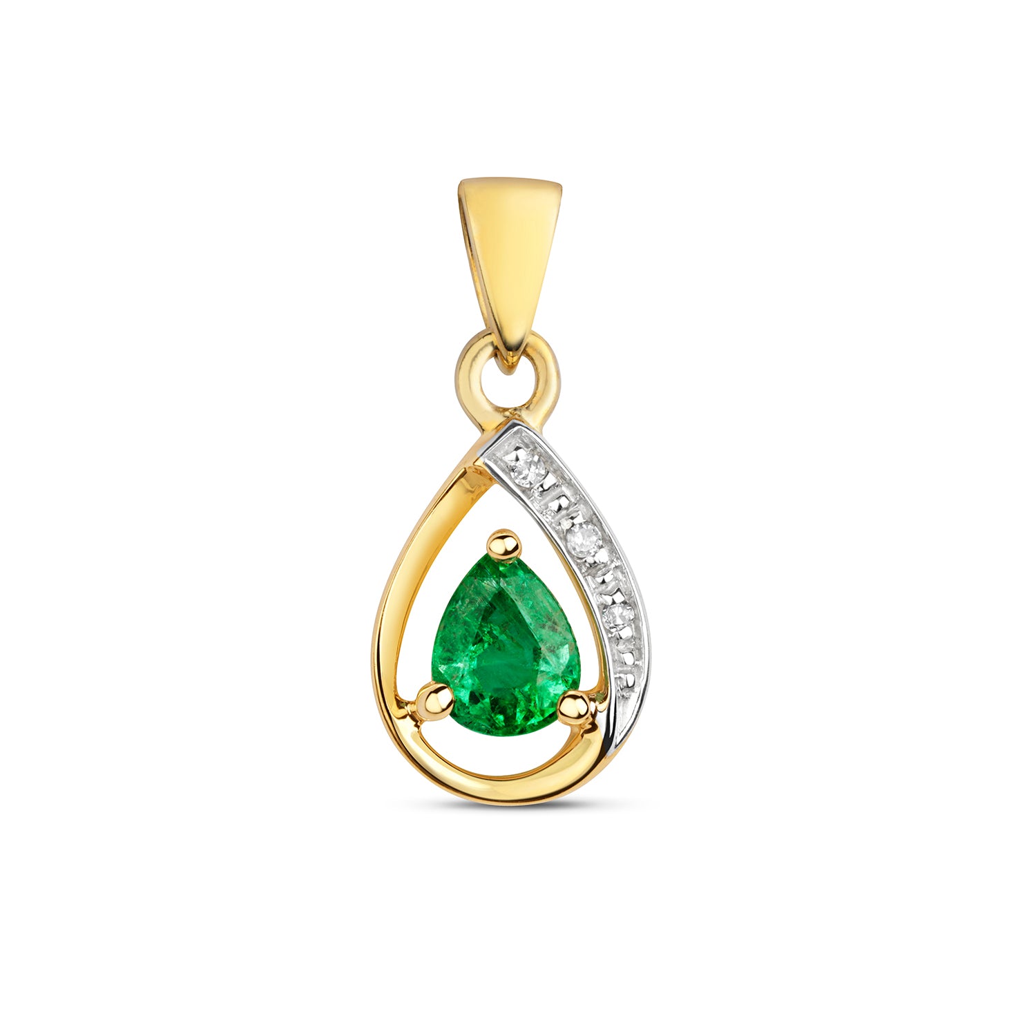 DIAMOND & EMERALD PEAR SHAPE PENDANT IN 9CT GOLD