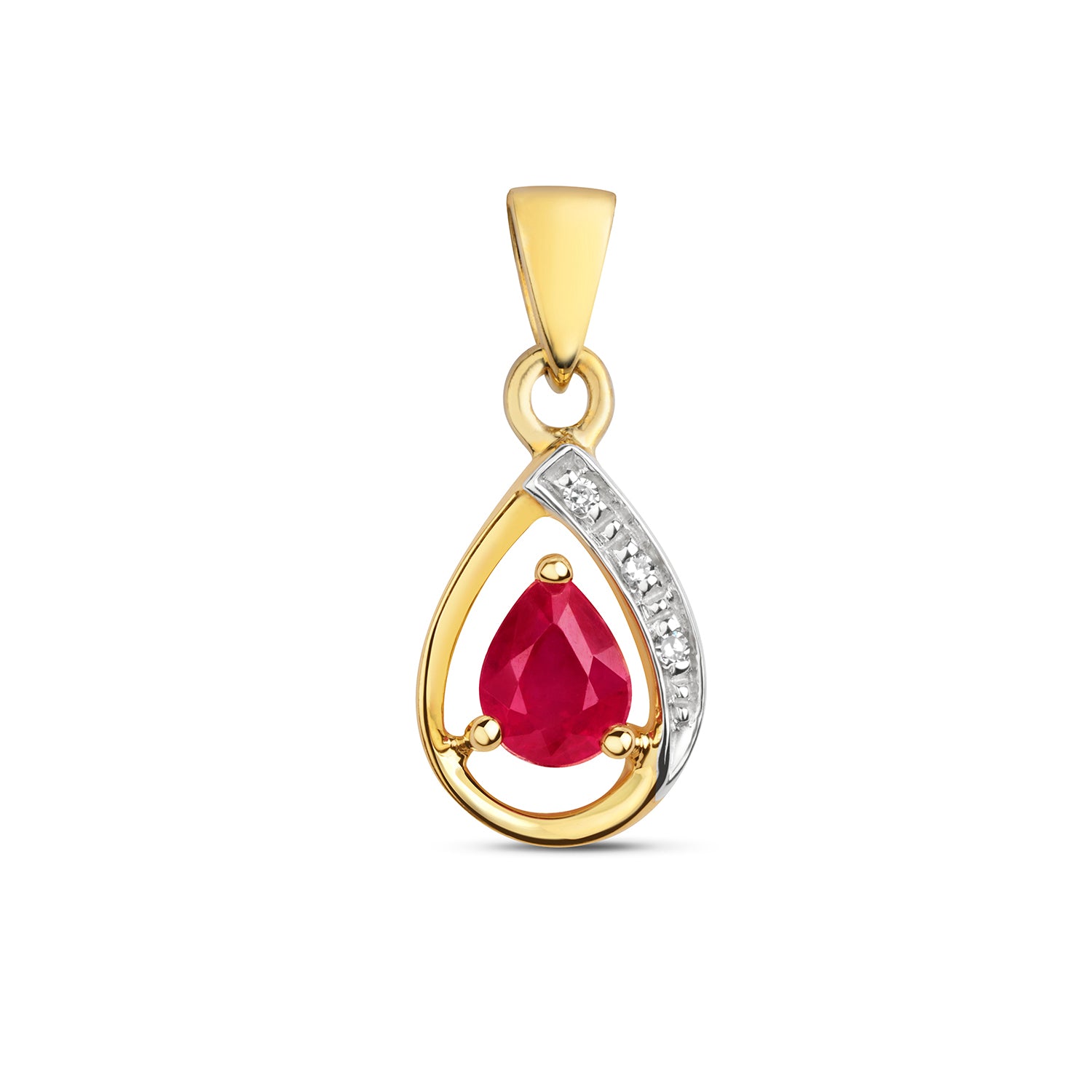 DIAMOND & RUBY PEAR SHAPE PENDANT IN 9CT GOLD