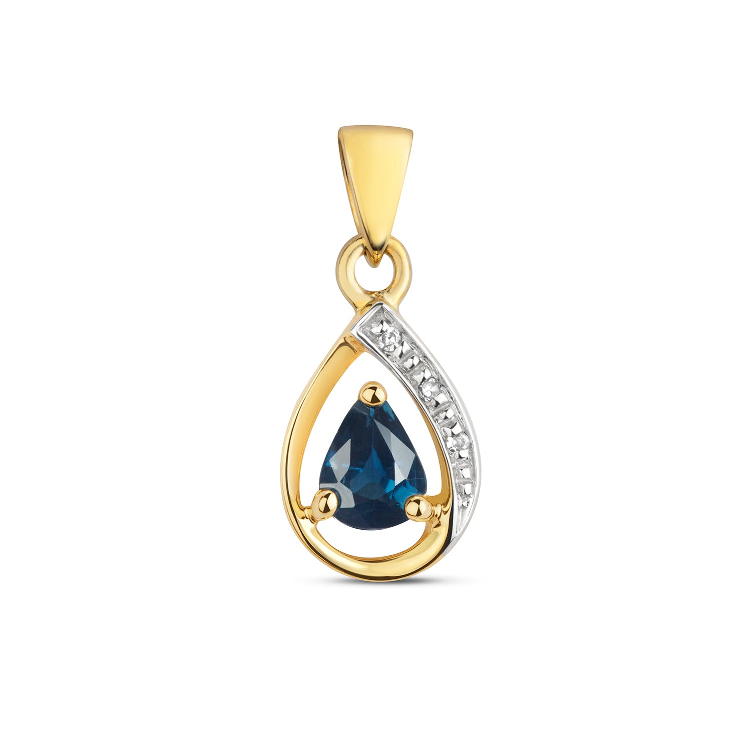 DIAMOND & SAPPHIRE PEAR SHAPE PENDANT IN 9CT GOLD