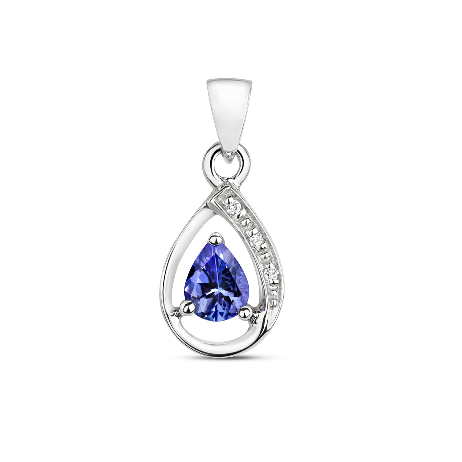 DIAMOND & TANZANITE PEAR SHAPE PENDANT IN 9CT WHITE GOLD