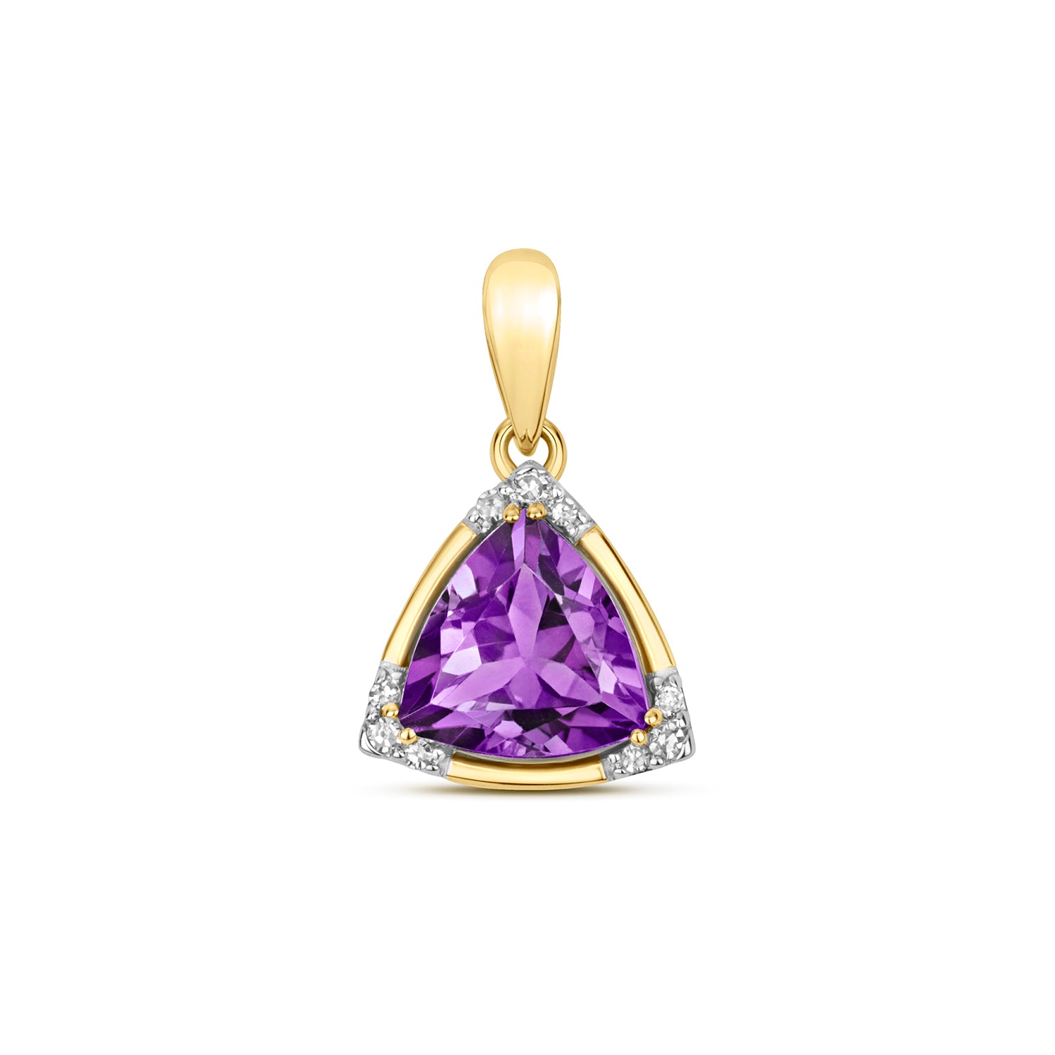 DIAMOND & AMETHYST ROUNDED TRIANGLE WITH CORNER SET PENDANT IN 9CT GOLD