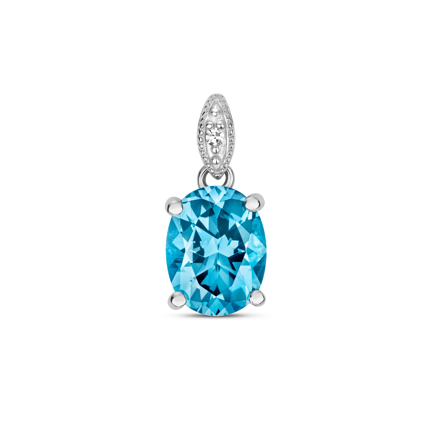 DIAMOND & SWISS BLUE TOPAZ OVAL WITH SET BAIL PENDANT IN 9CT GOLD