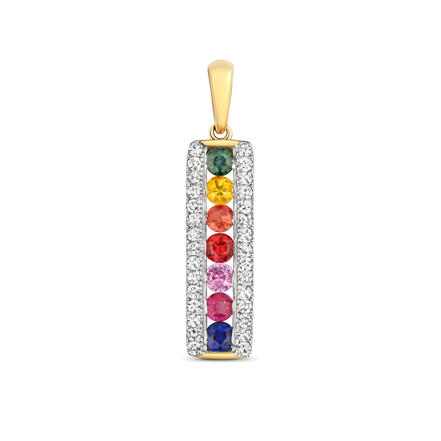 DIAMOND AND RAINBOW SAPPHIRE PENDANT IN 9CT GOLD