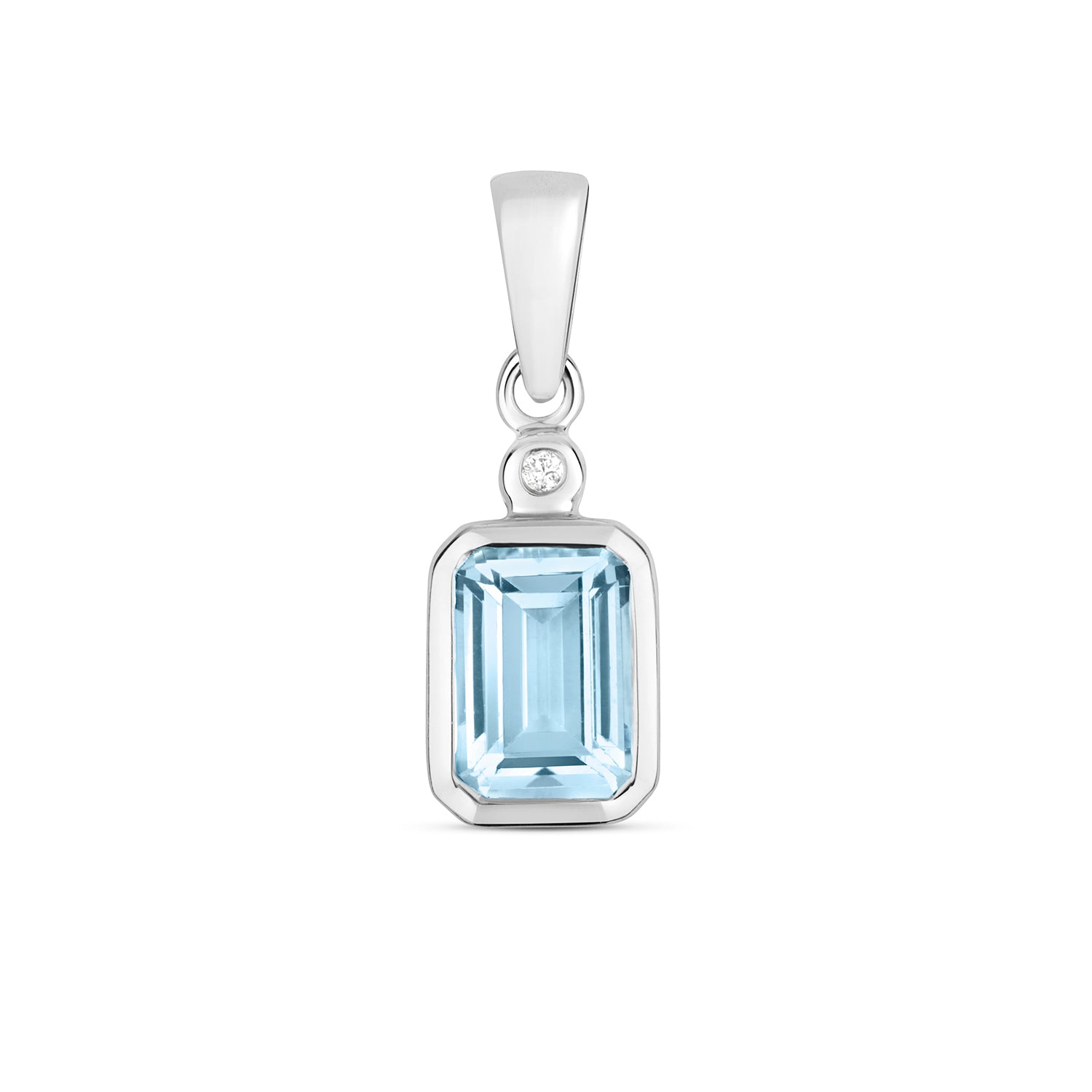 DIAMOND AND AQUAMARINE PENDANT EMERALD CUT IN WHITE GOLD