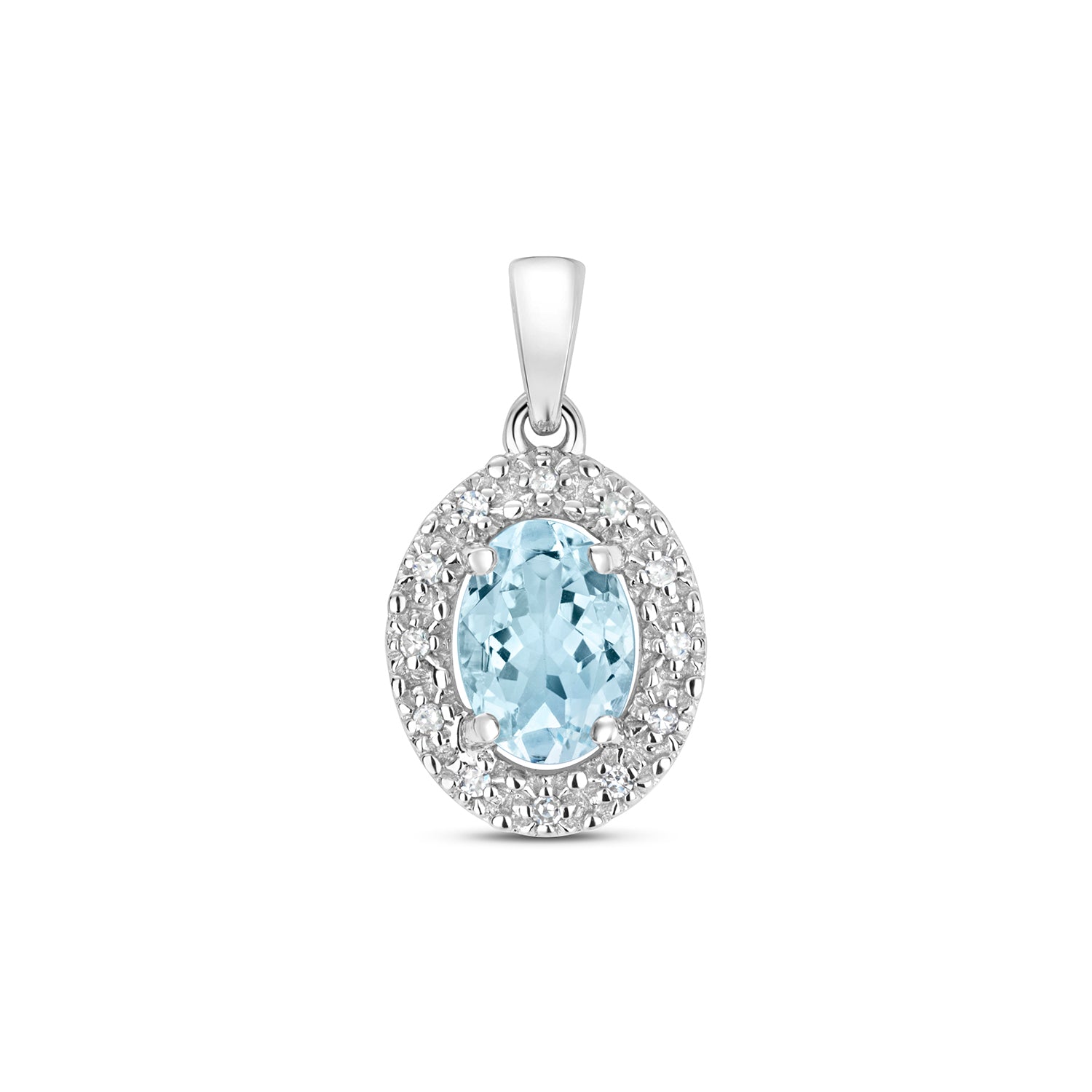 DIAMOND & AQUAMARINE PENDANT IN 9CT WHITE GOLD