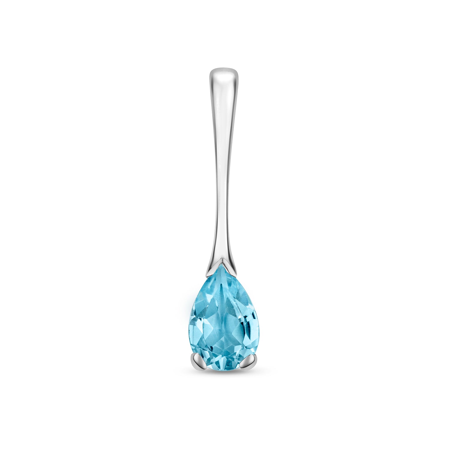 BLUE TOPAZ PEAR SHAPE BAR DROP PENDANT IN 9CT WHITE GOLD