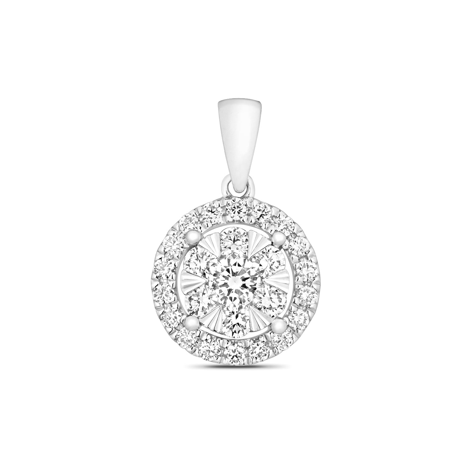 DIAMOND BRILLIANT HALO PENDANT IN 18CT WHITE GOLD