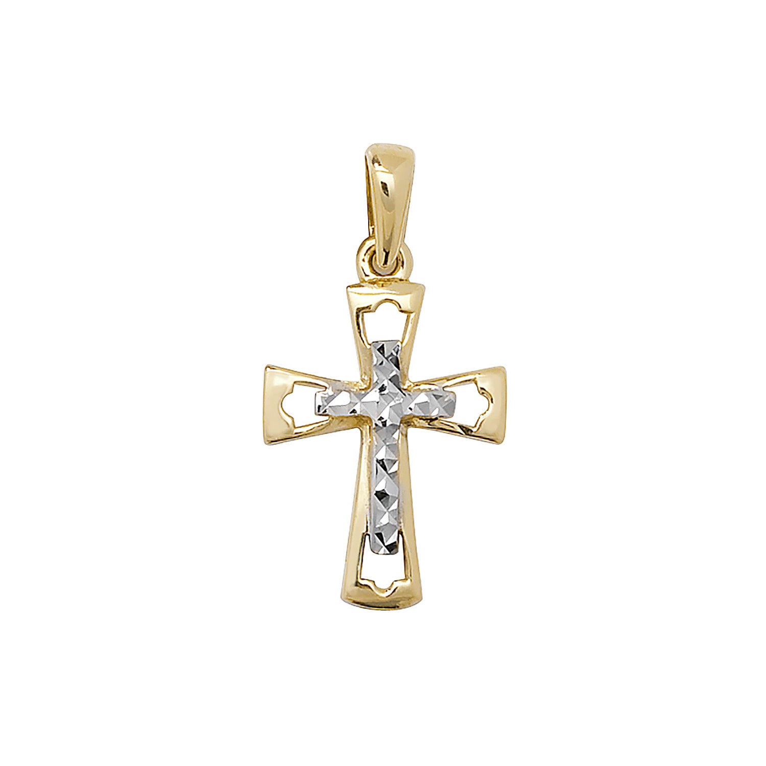 9CT GOLD 2 TONE DIAMOND CUT CROSS PENDANT