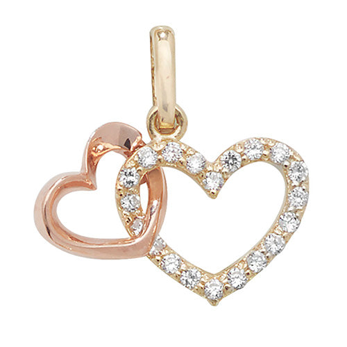 9CT GOLD 2 TONE CZ INTERLOCKING HEART PENDANT