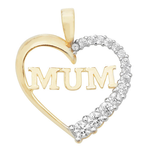 9CT GOLD CZ HEART MUM PENDANT