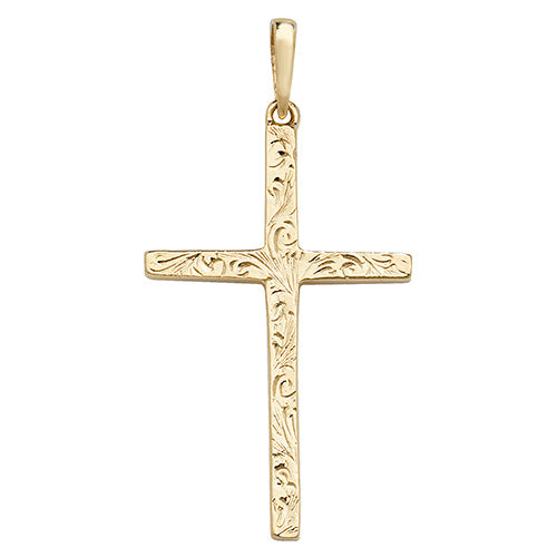 9CT GOLD PATTERNED CROSS PENDANT