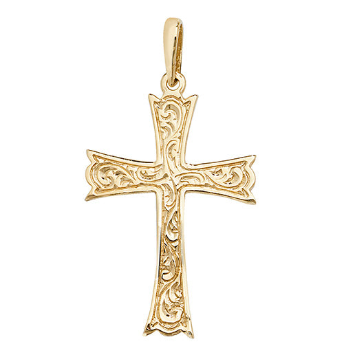 9CT GOLD PATTERNED CROSS PENDANT