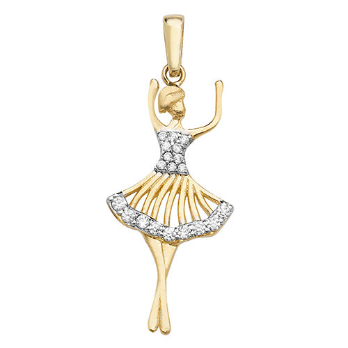 9CT GOLD CZ BALLERINA PENDANT