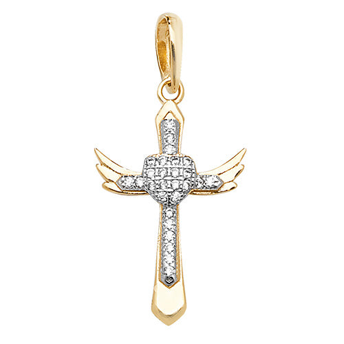 9CT GOLD CZ CROSS WINGS PENDANT