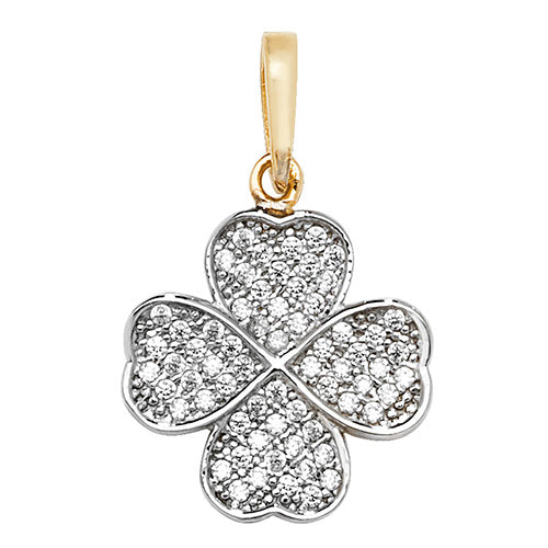 9CT GOLD 2 TONE CZ CLOVER PENDANT