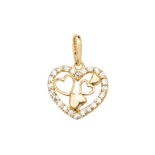 9CT GOLD CZ HALO 4 HEARTS PENDANT