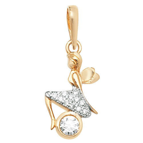 9CT GOLD CZ RIBOVER TINKERBELL PENDANT