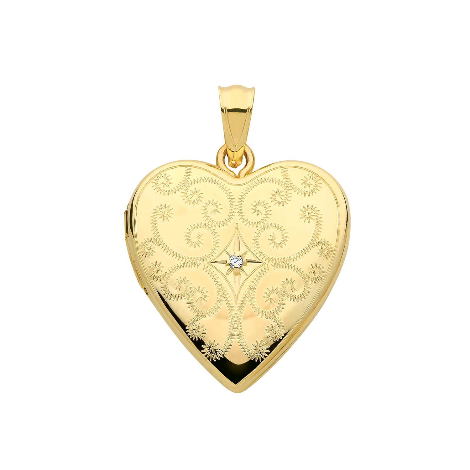 9CT GOLD ENGRAVED HEART DIAMOND SET LOCKET