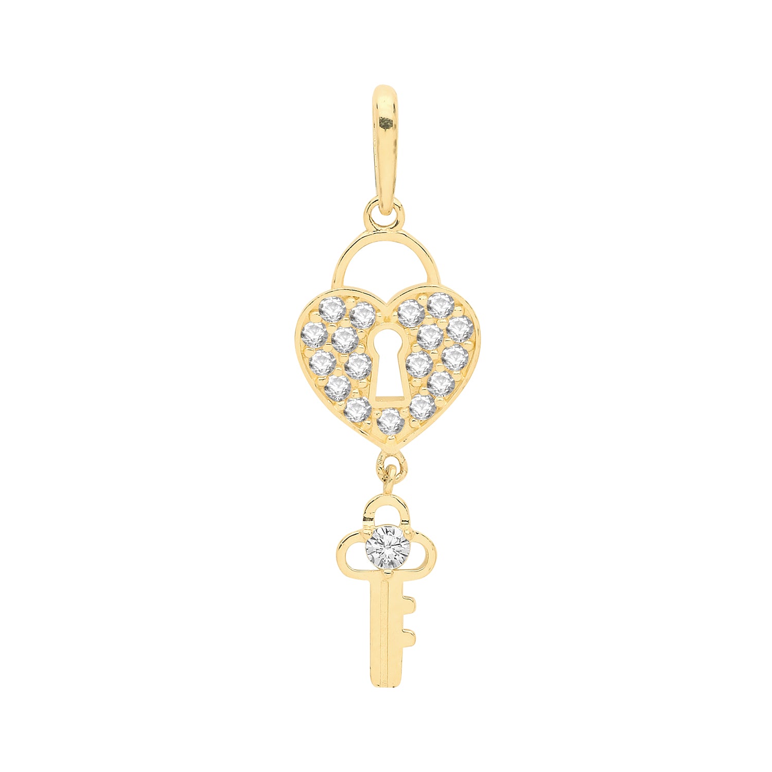 9CT GOLD CZ HEART AND KEY PENDANT