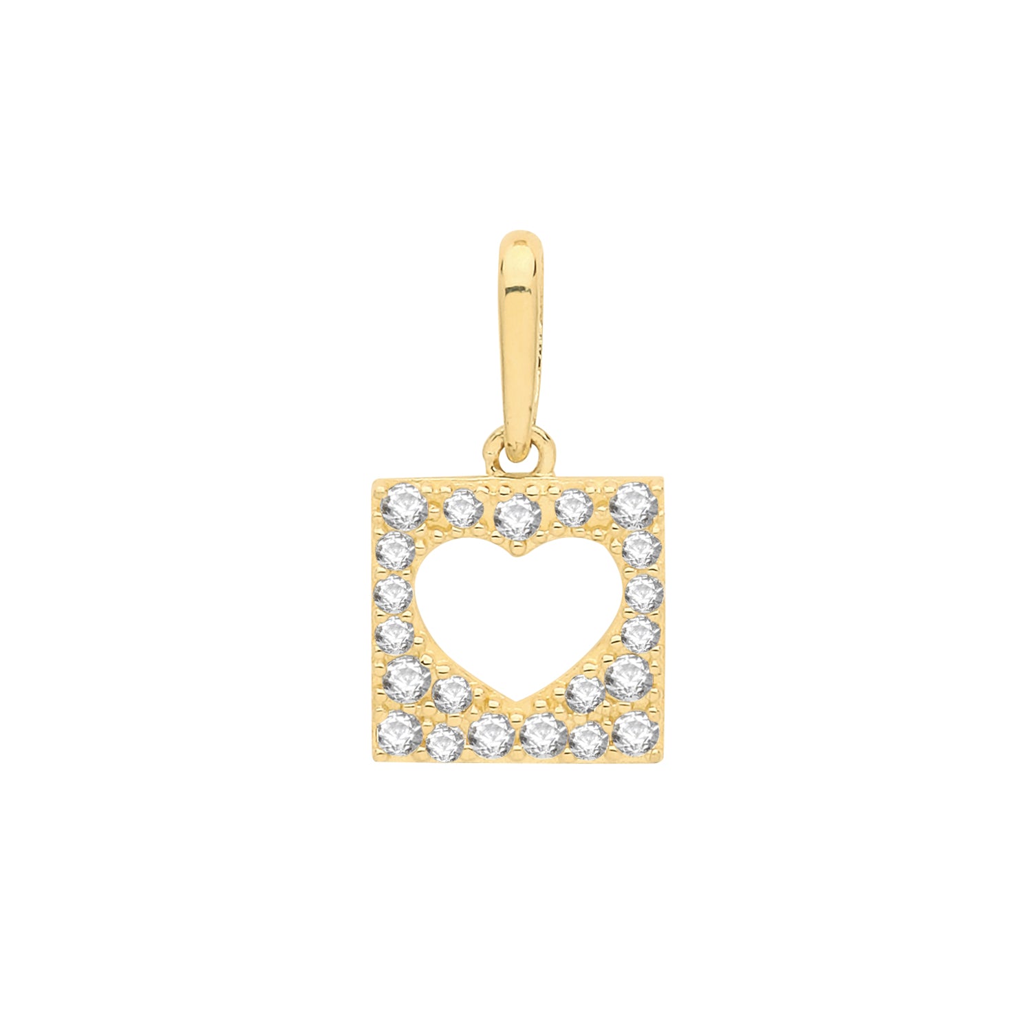 9C GOLD CZ HEART SQUARE PENDANT