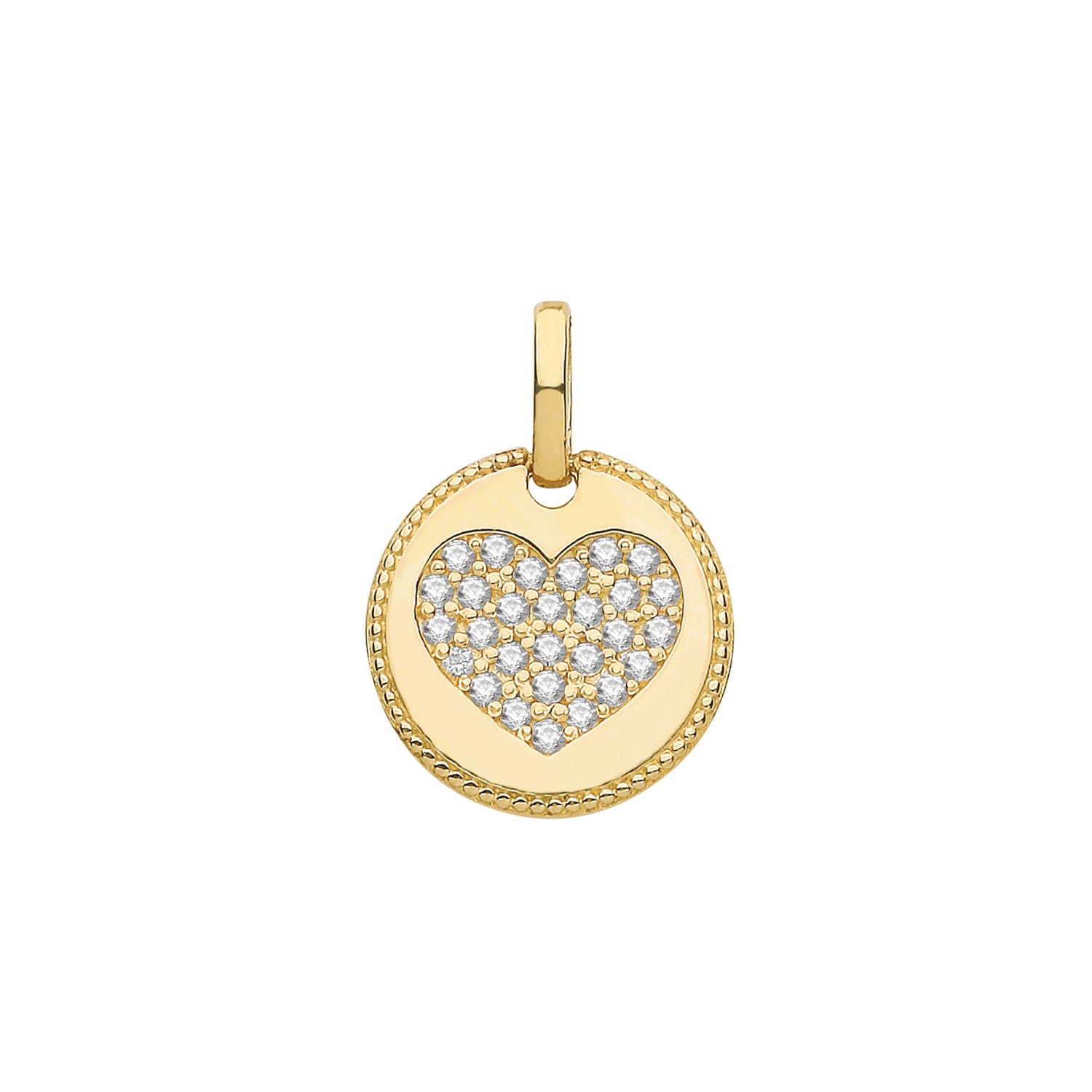 9CT GOLD CZ HEART ROUND PENDANT