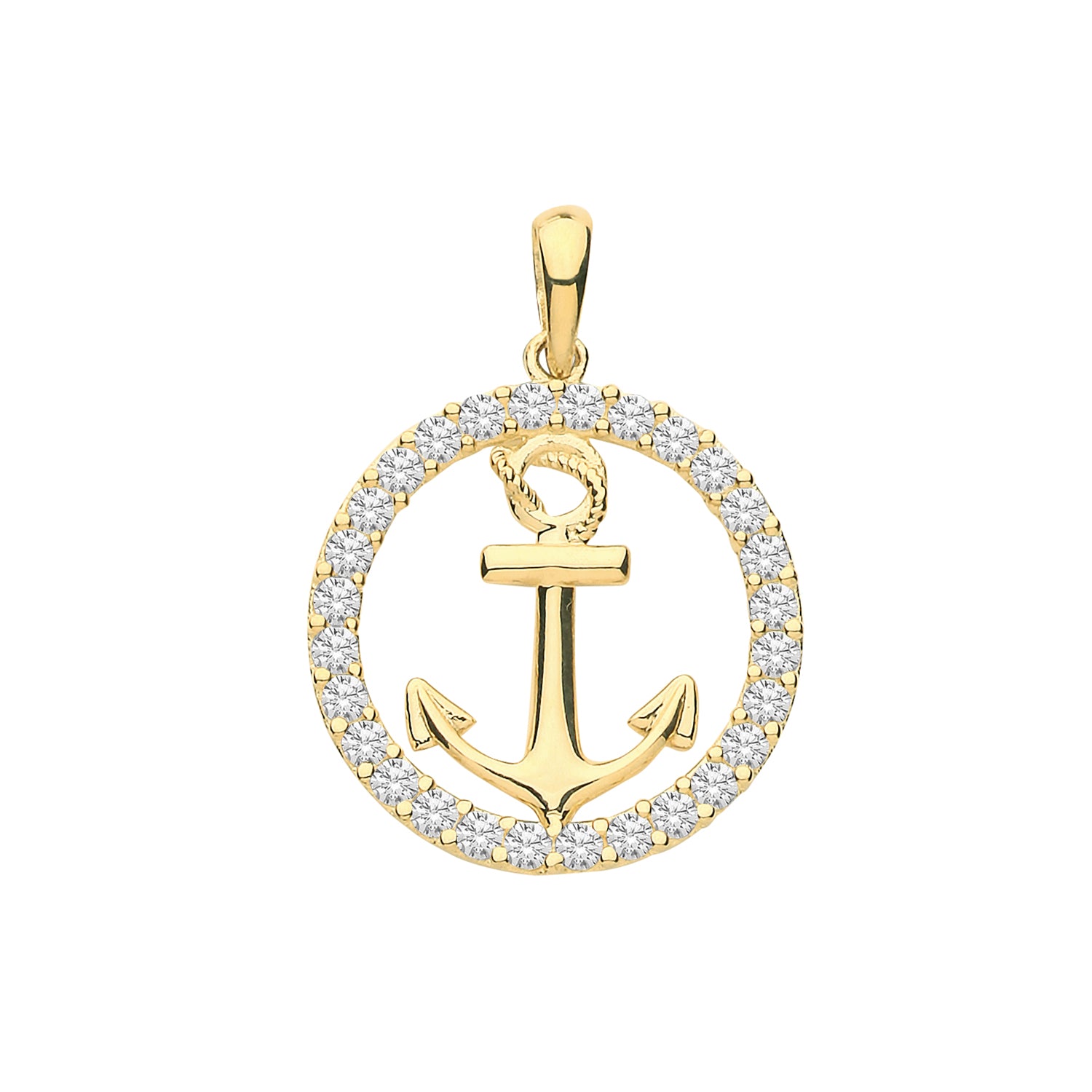 9CT GOLD CZ ANCHOR PENDANT