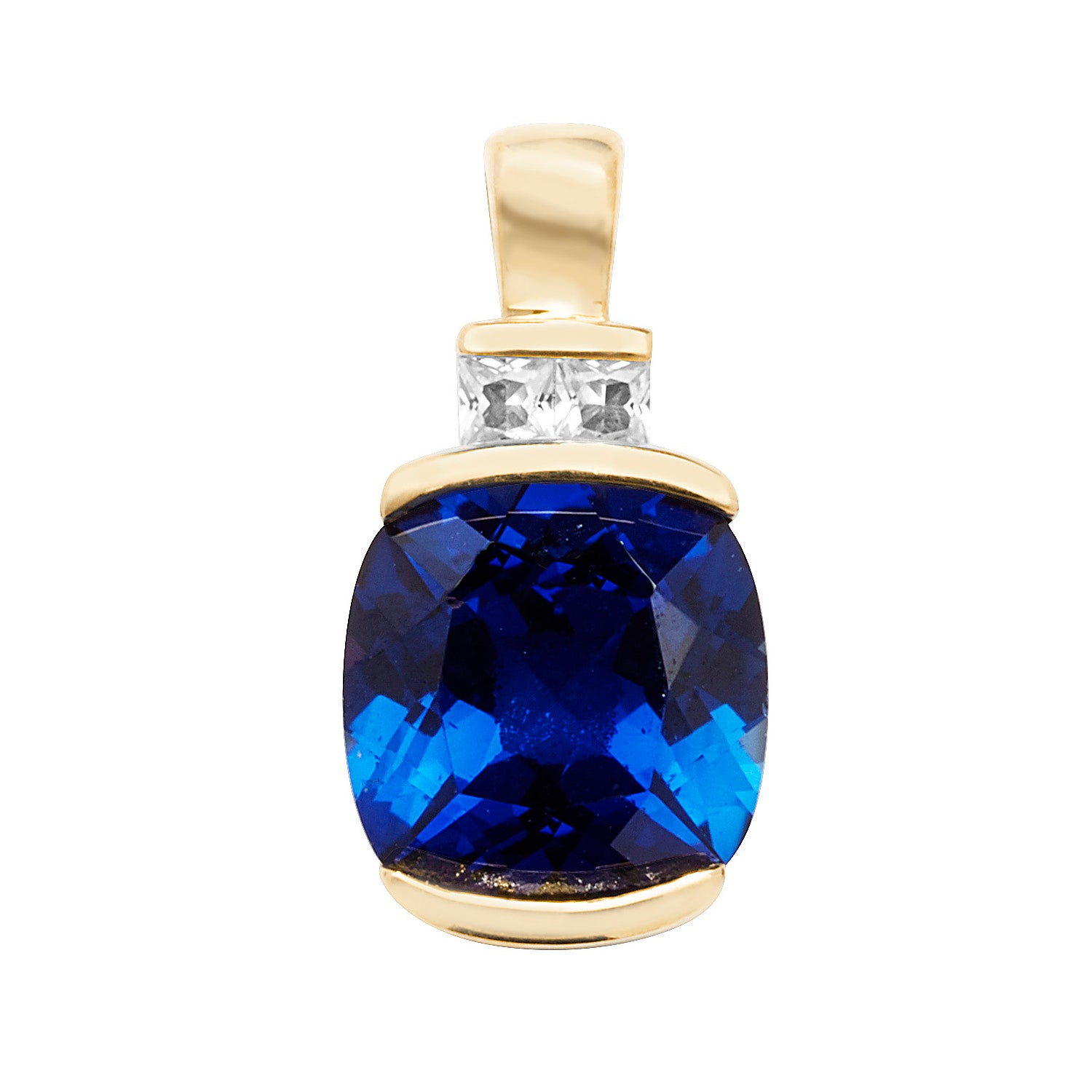 9CT GOLD CUSHION CREATED SAPPHIRE AND WHITE SAPPHIRE PENDANT