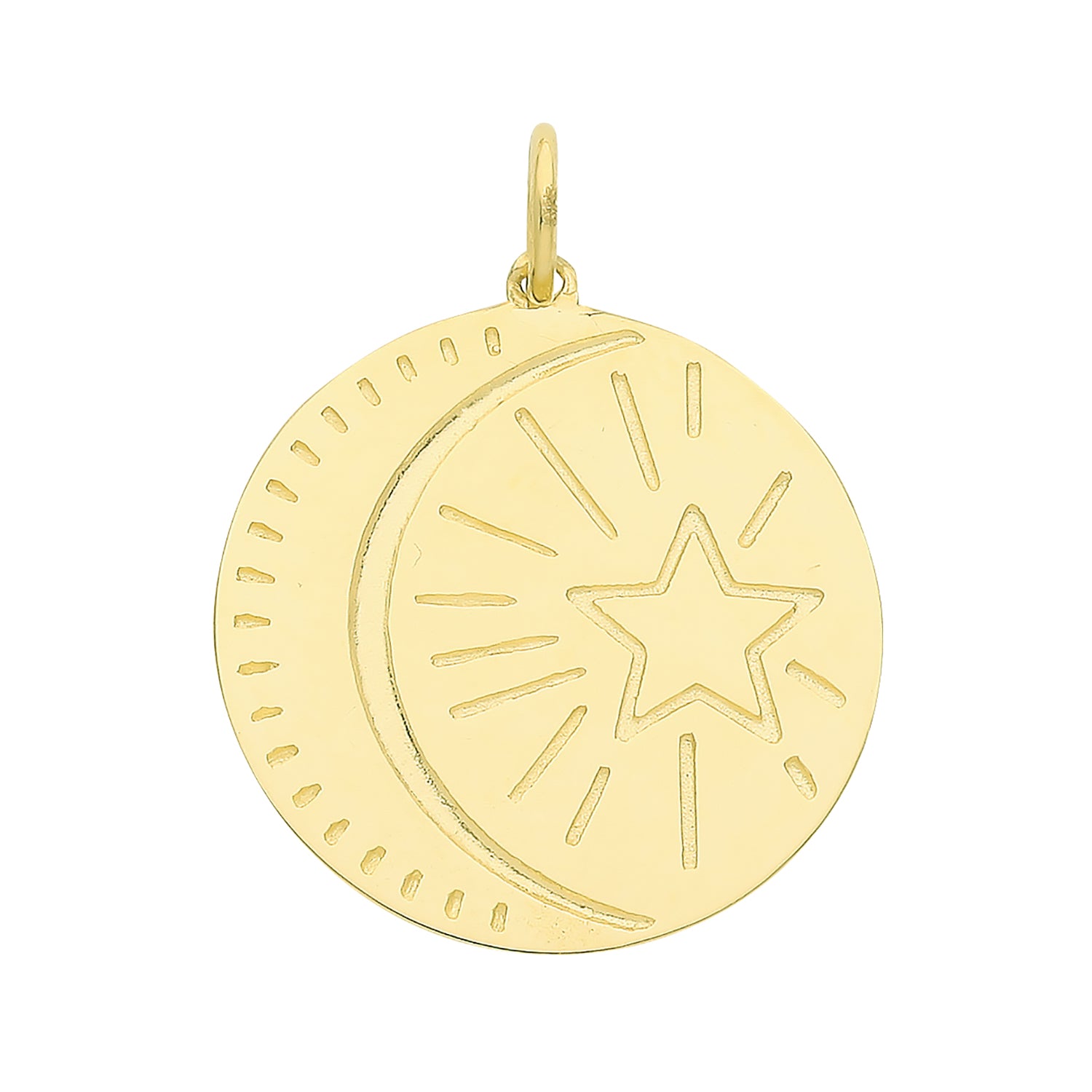 9CT GOLD MOON AND STAR DISC PENDANT