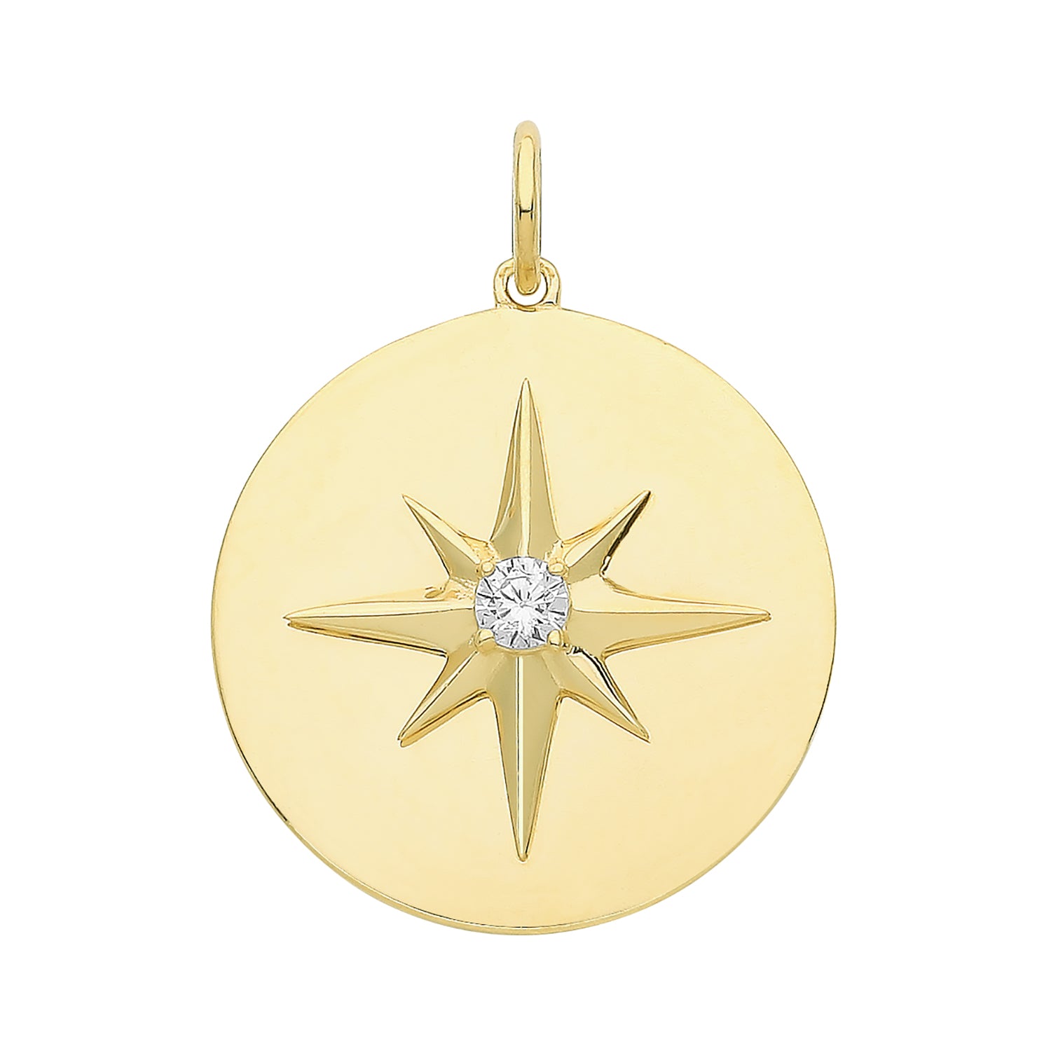 9CT GOLD CZ NORTHERN STAR DISC PENDANT