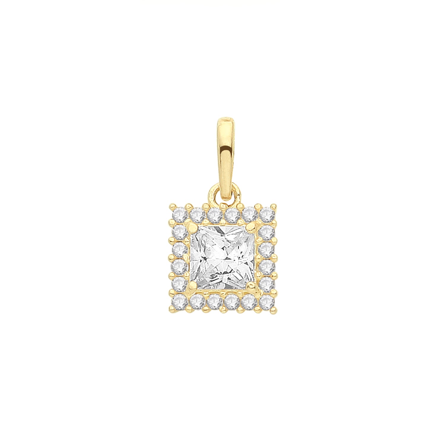 9CT GOLD SQUARE CZ CLUSTER PENDANT