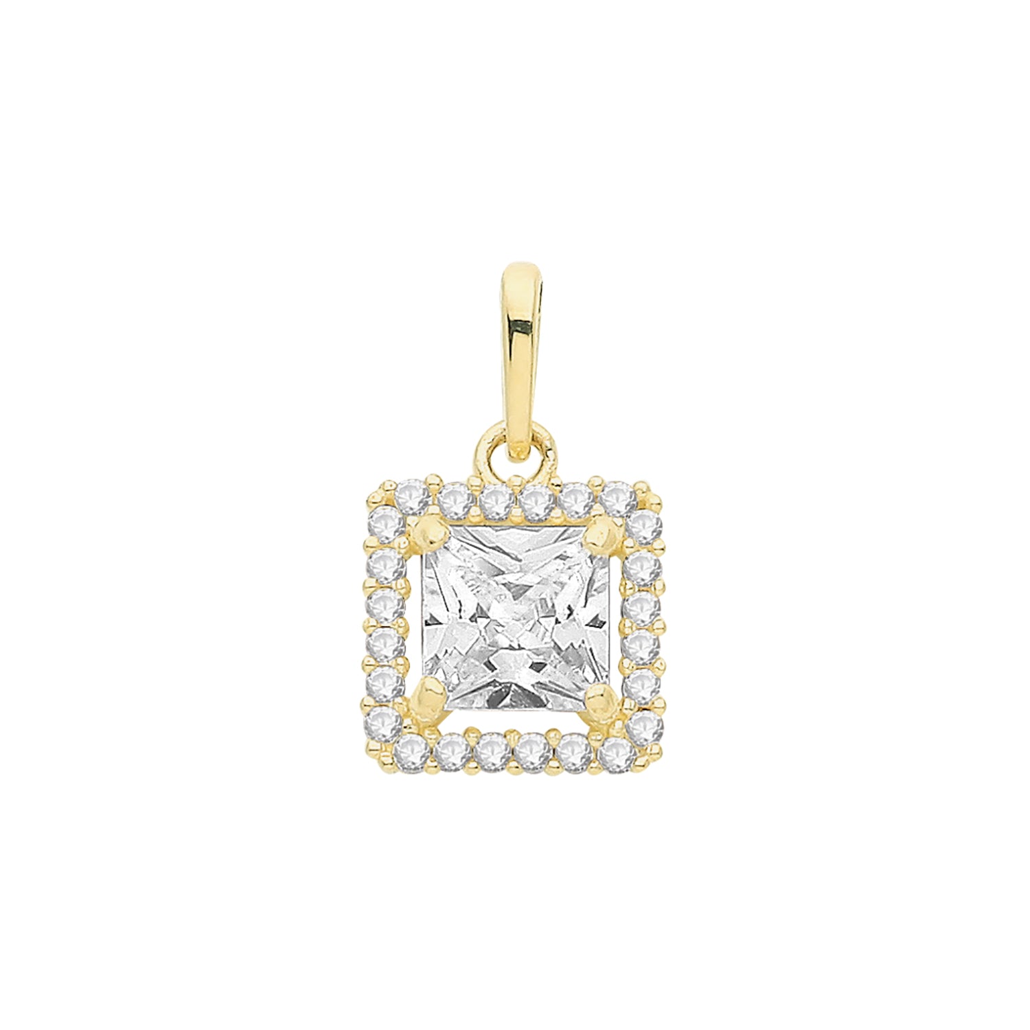 9CT GOLD SQUARE CZ HALO STYLE PENDANT