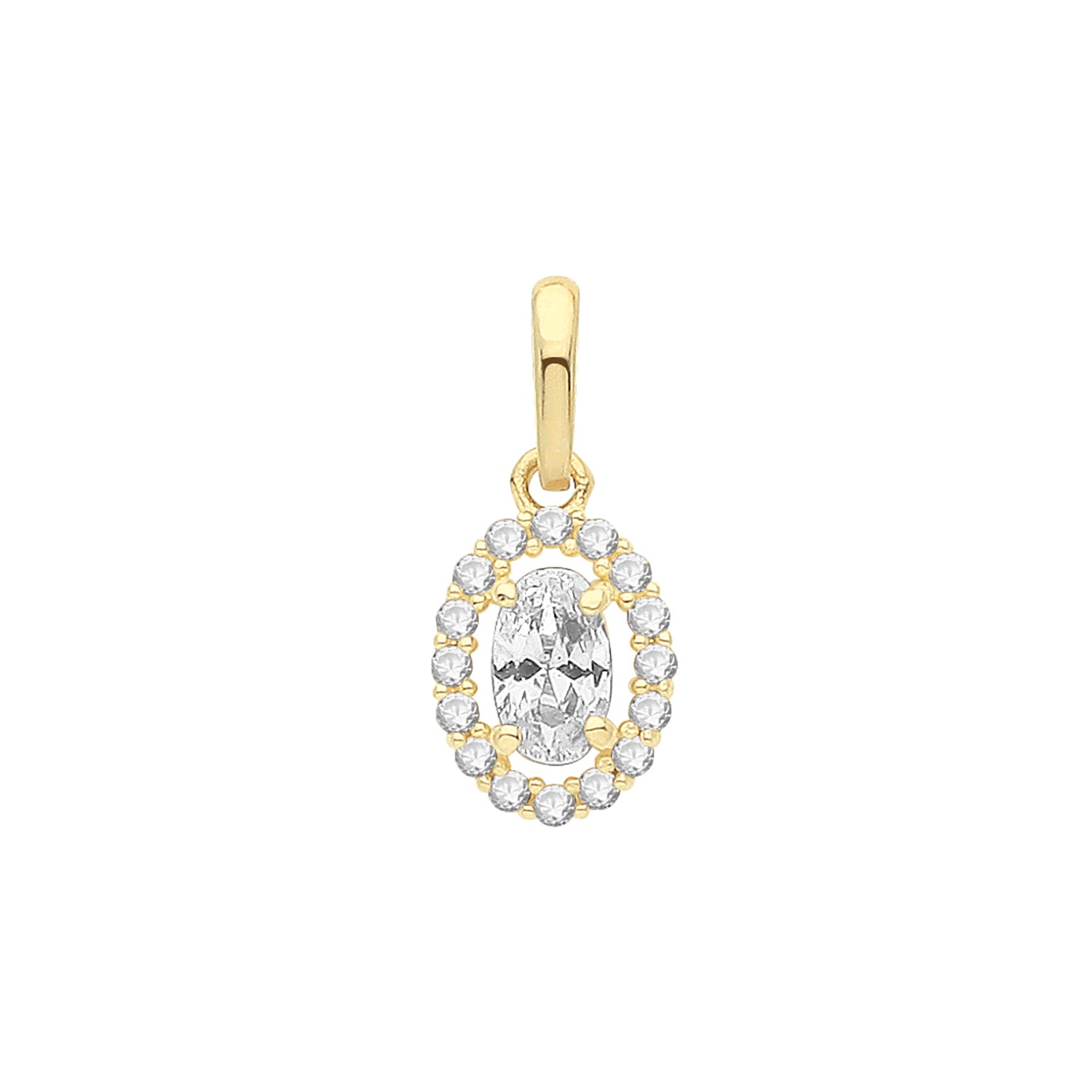 9CT GOLD OVAL CZ HALO STYLE PENDANT