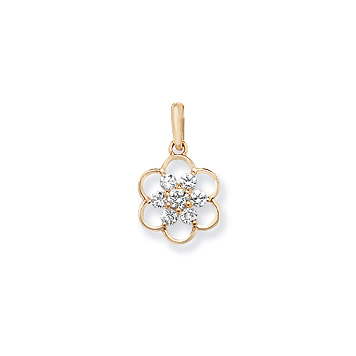 9CT GOLD ROUND CZ FLOWER STYLE PENDANT