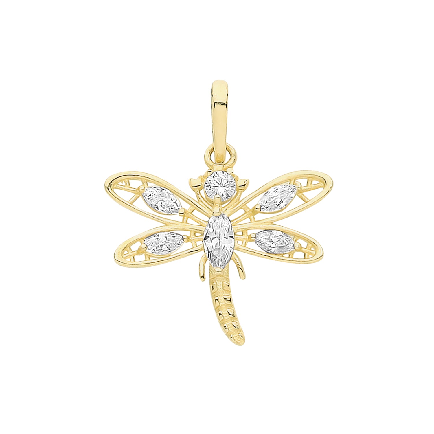 9CT GOLD CZ DRAGONFLY PENDANT