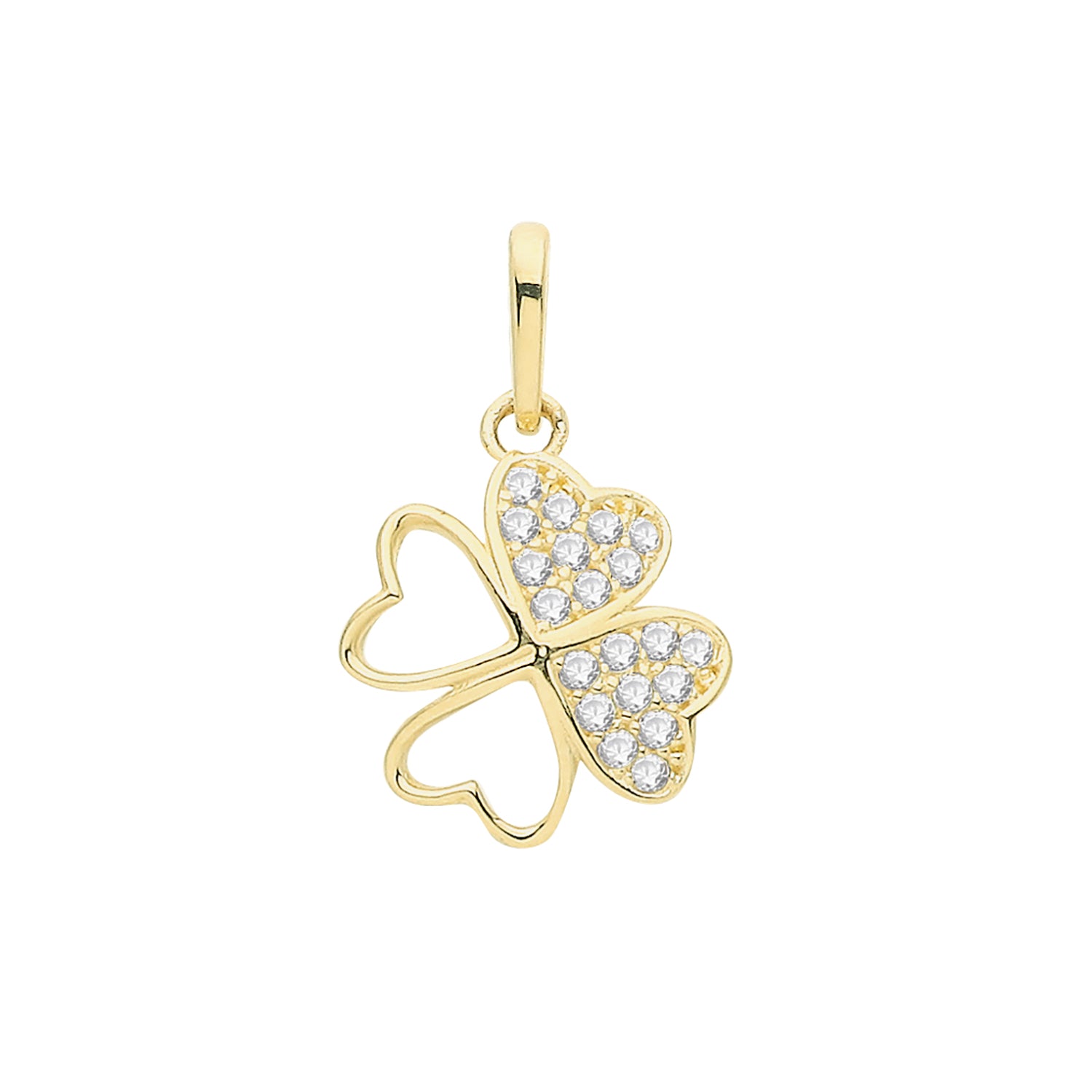 9CT GOLD CZ HEART SHAPE CLOVER PENDANT