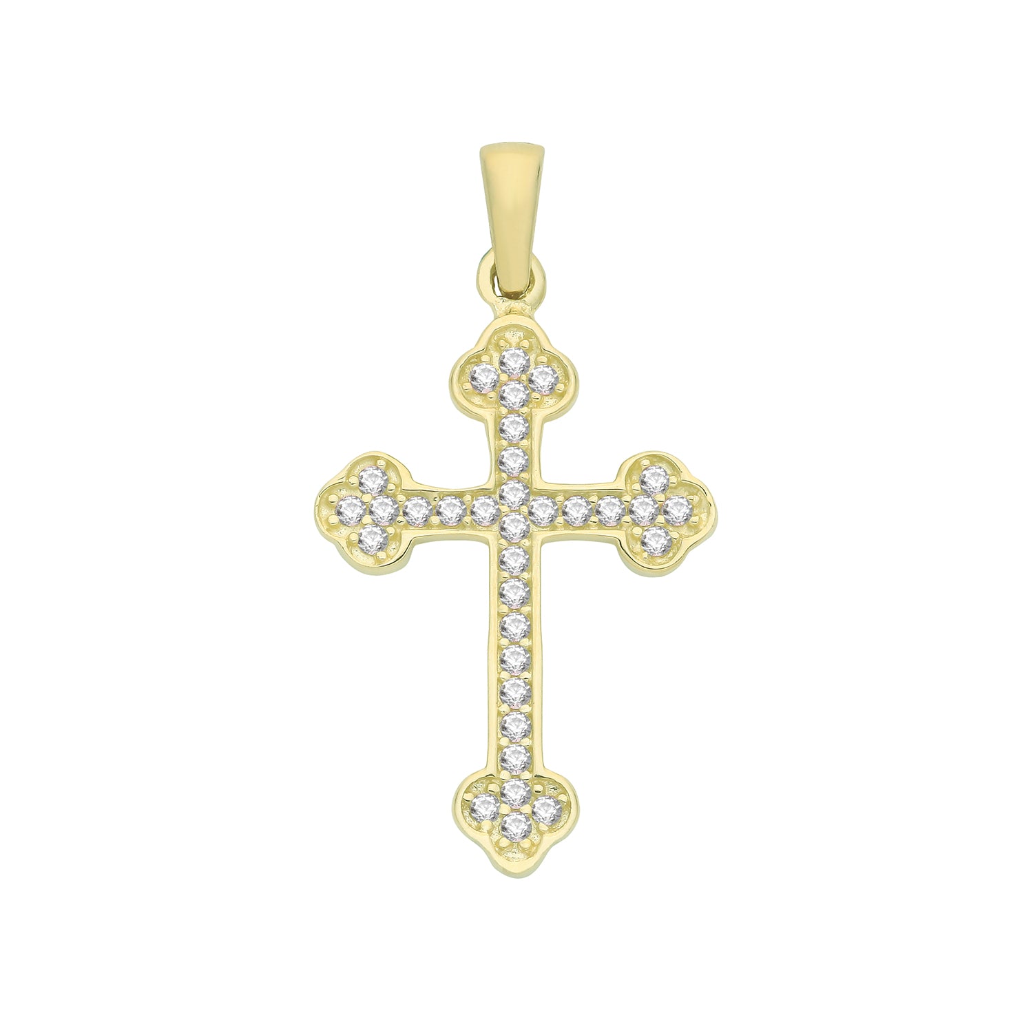 9CT GOLD CZ BUDDED CROSS PENDANT