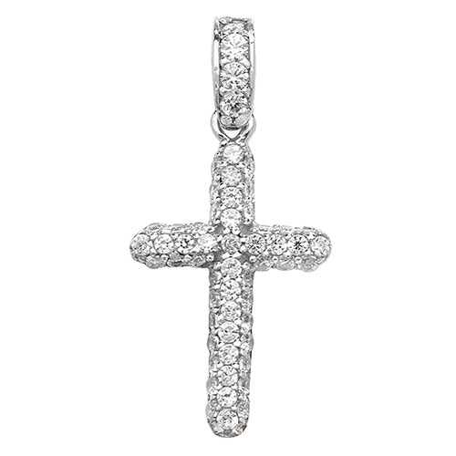 9CT WHITE GOLD CZ CROSS PENDANT