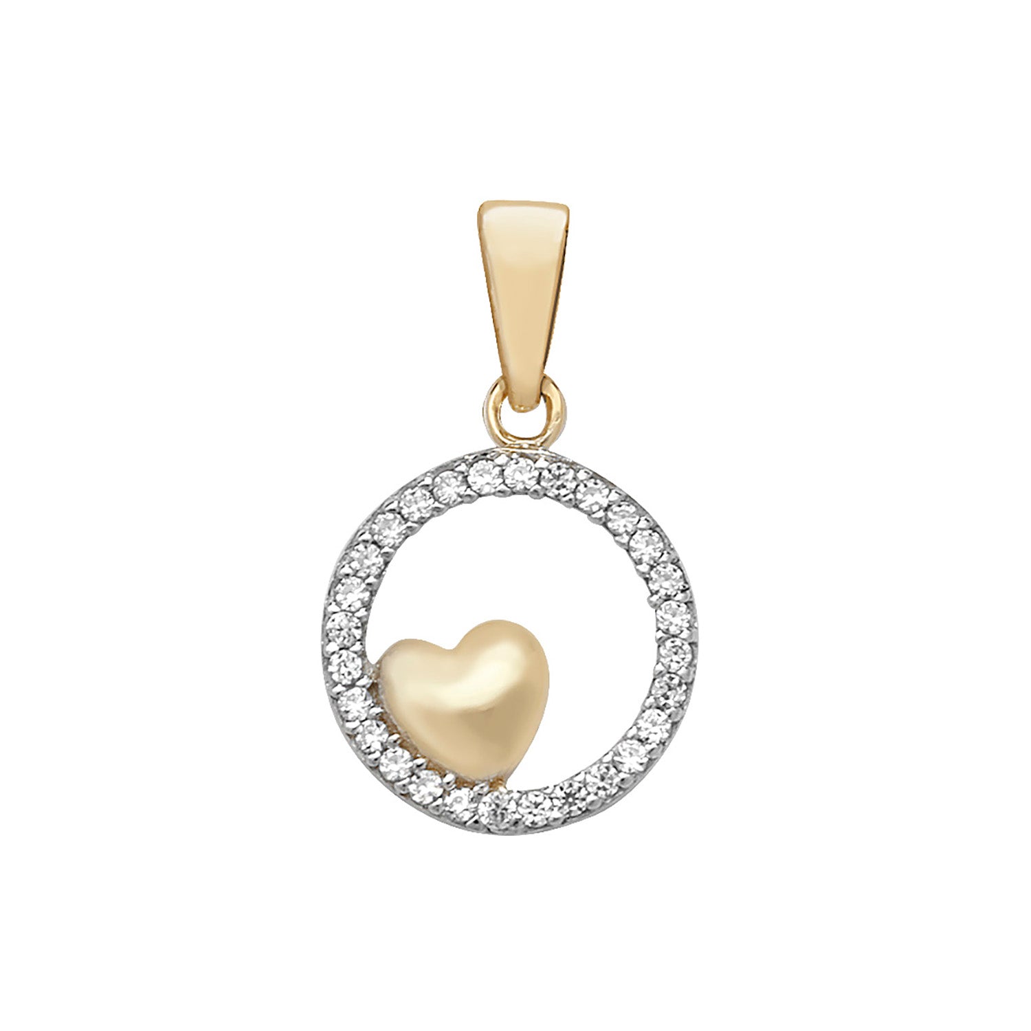 9CT GOLD CZ HEART WITHIN CIRCLE PENDANT