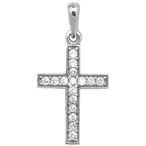 9CT WHITE GOLD CZ CROSS PENDANT