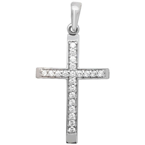 9CT WHITE GOLD CZ CROSS PENDANT