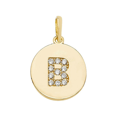 9CT GOLD CZ INITIAL ROUND PENDANT