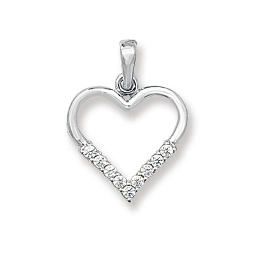 9CT WHITE GOLD CZ OPEN HEART PENDANT