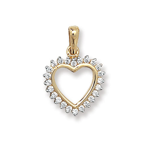 9CT GOLD CZ CLUSTER OPEN HEART PENDANT