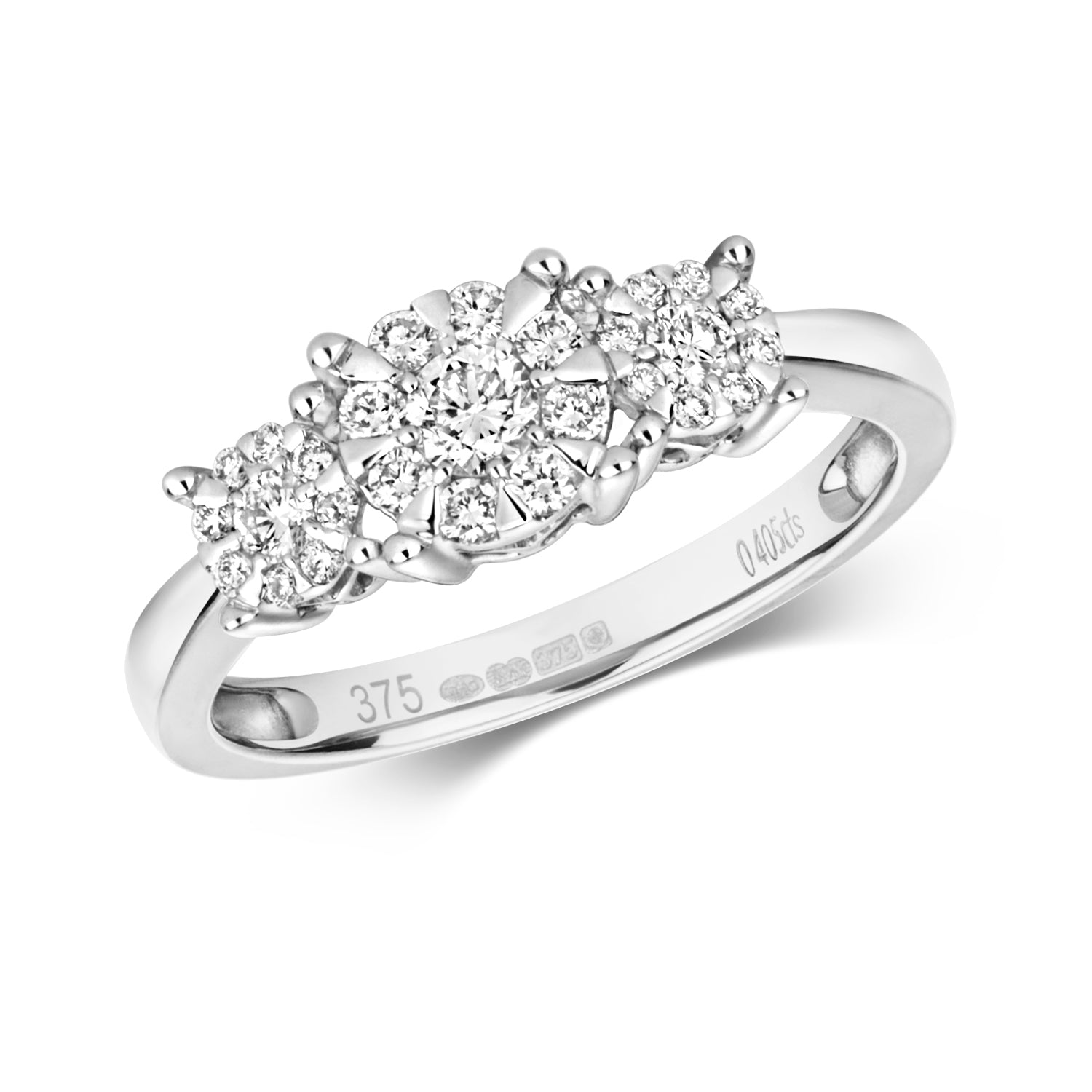 DIAMOND BRILLIANT SET TRILOGY RING IN 9CT WHITE GOLD