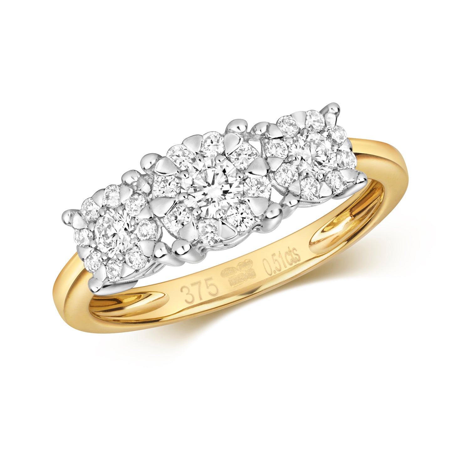 DIAMOND BRILLIANT SET TRILOGY RING IN 9CT GOLD