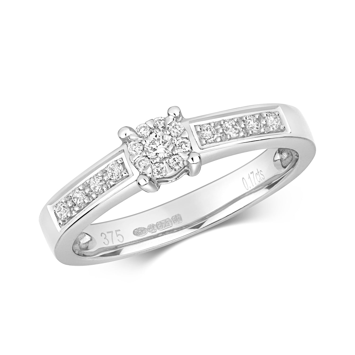 DIAMOND BRILLIANT SET ENGAGEMENT RING IN 9CT WHITE GOLD