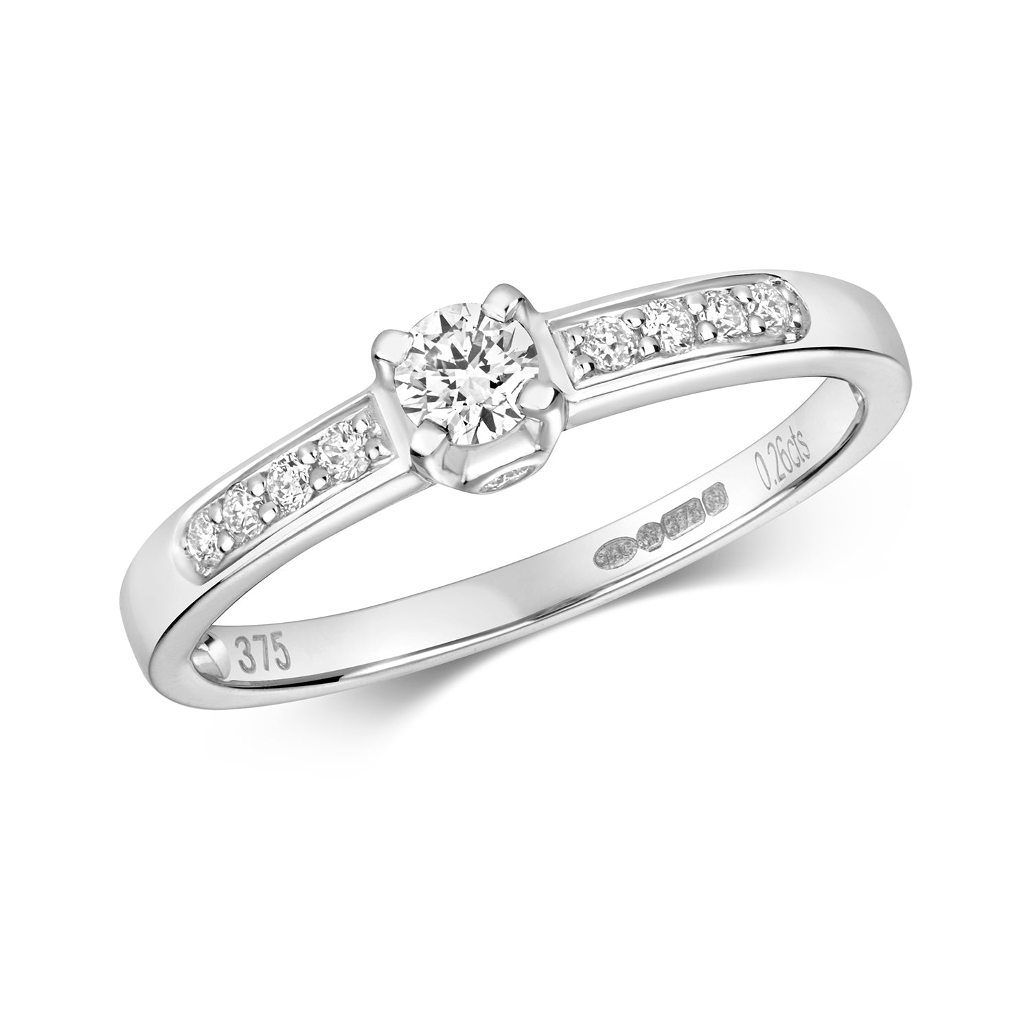 DIAMOND SOLITAIRE ENGAGEMENT RING IN 9CT WHITE GOLD