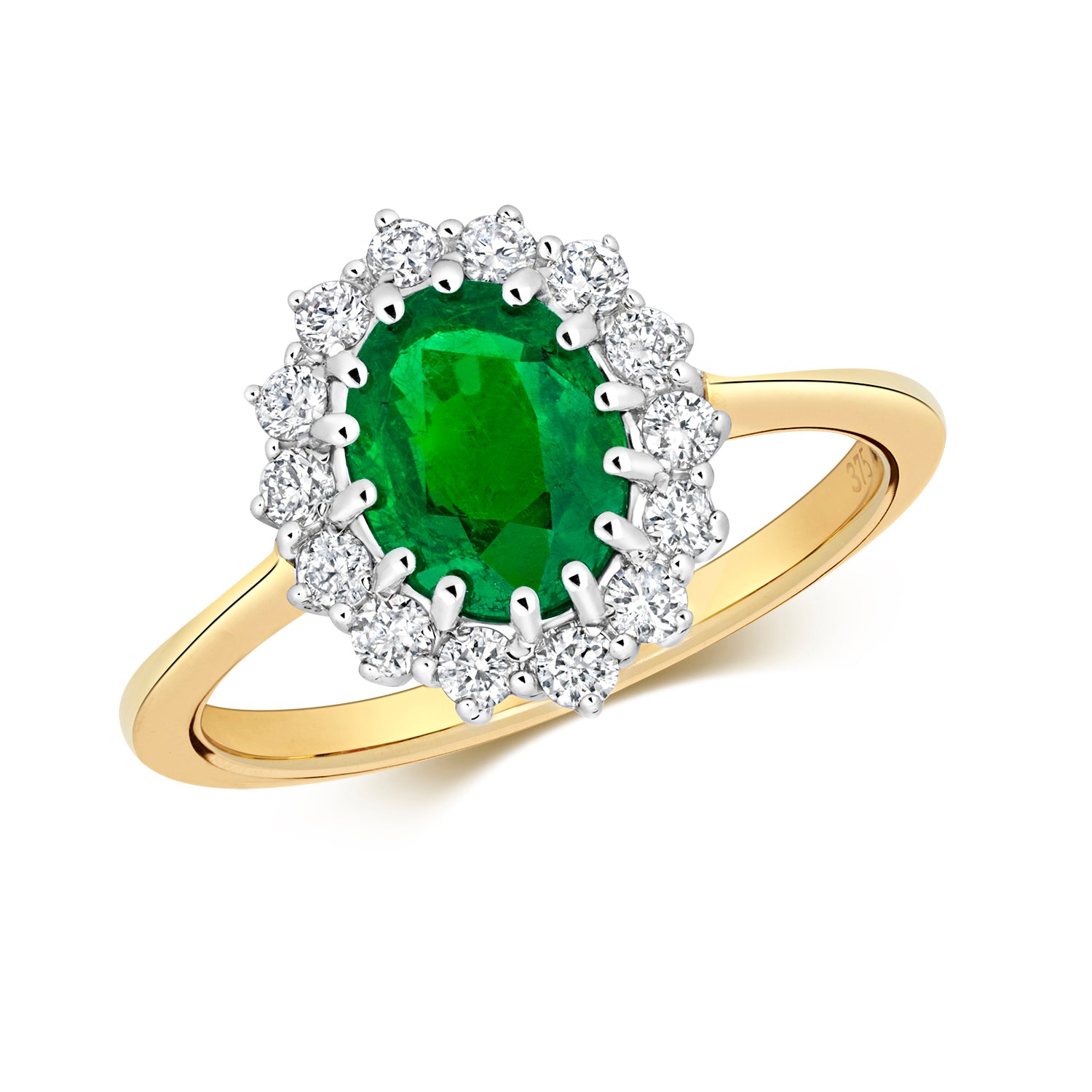 DIAMOND & EMERALD LADY DIANA STYLE RING IN 9CT GOLD